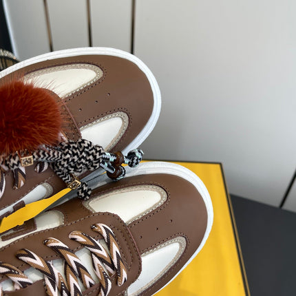 FENDI 25S SNEAKERS 50 MM IN BROWN SYNTHETIC LEATHER WITH CHARM