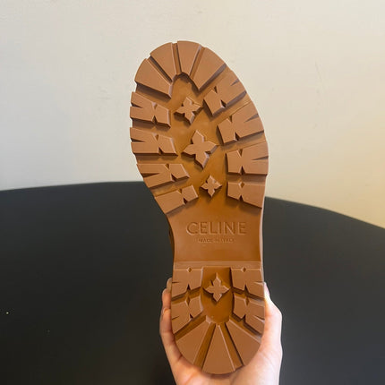 CELINE 26S LACE-UP ANKLE BOOTS IN BROWN SUEDE AND CANVAS
