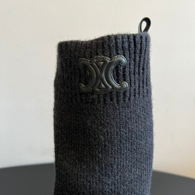 CELINE 26S HIGH-TOP BOOTS 60 MM IN BLACK CALFSKIN AND WOOL