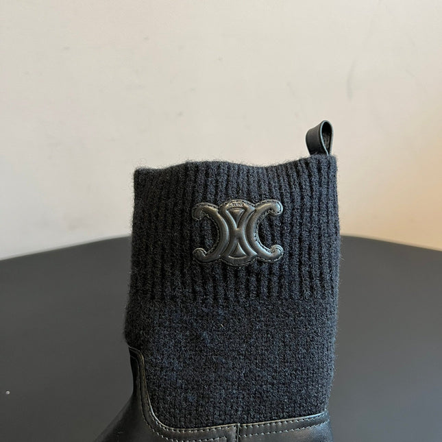 CELINE 26S ANKLE BOOTS 60 MM IN BLACK CALFSKIN AND WOOL