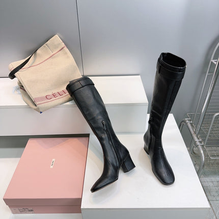 MIUMIU 25S BOOTS WITH BUCKLE 60MM IN BLACK CALFSKIN