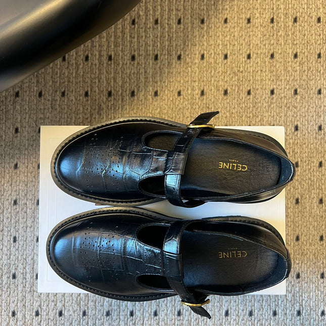CELINE 26S MARY JANE SHOES 40 MM IN BLACK CALFSKIN
