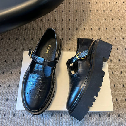 CELINE 26S MARY JANE SHOES 40 MM IN BLACK CALFSKIN