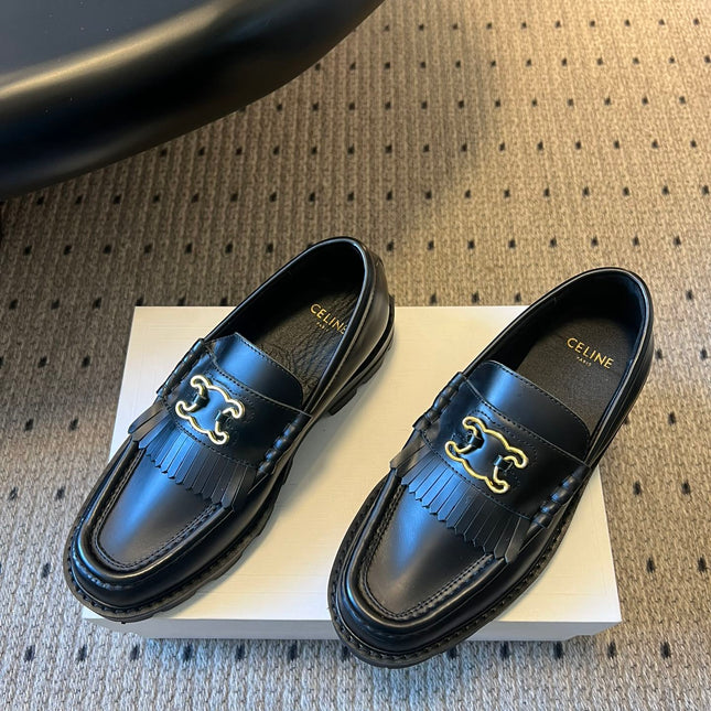 CELINE 26S LOAFER IN BLACK CALFSKIN WITH GOLD HARDWARE
