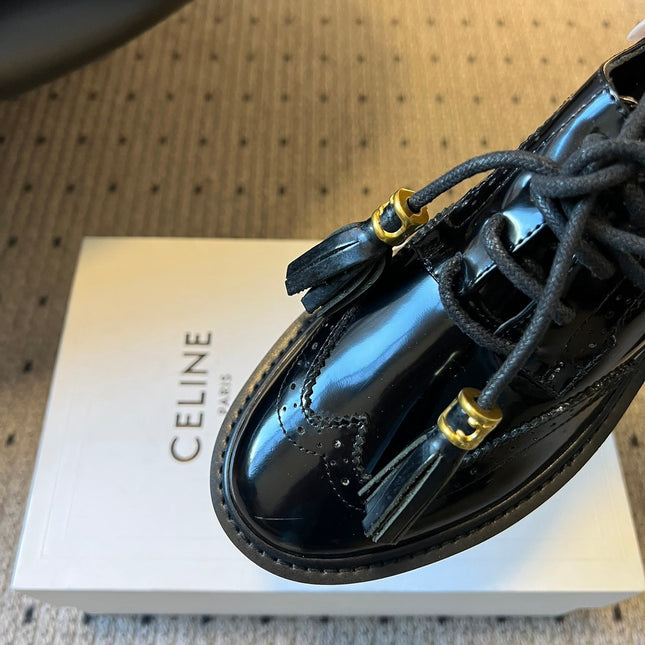 CELINE 26S SAINTNJORD TASSEL LOAFER 50 MM IN BLACK CALFSKIN