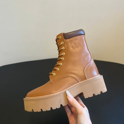 CELINE 26S MARGARET COMBAT BOOT 45 MM IN BROWN CALFSKIN