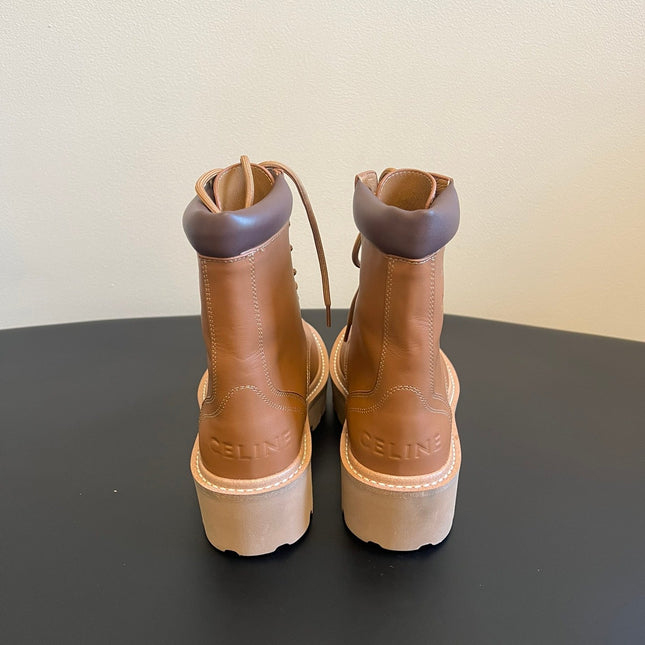 CELINE 26S MARGARET COMBAT BOOT 45 MM IN BROWN CALFSKIN