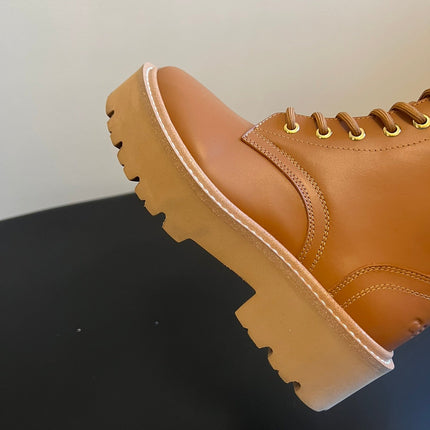 CELINE 26S MARGARET COMBAT BOOT 45 MM IN BROWN CALFSKIN