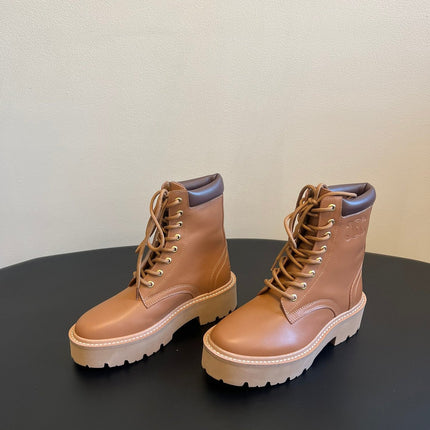 CELINE 26S MARGARET COMBAT BOOT 45 MM IN BROWN CALFSKIN