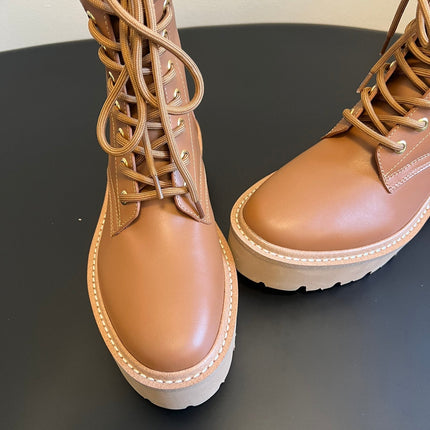 CELINE 26S MARGARET COMBAT BOOT 45 MM IN BROWN CALFSKIN