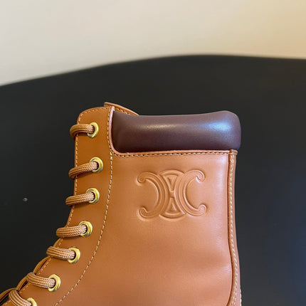 CELINE 26S MARGARET COMBAT BOOT 45 MM IN BROWN CALFSKIN