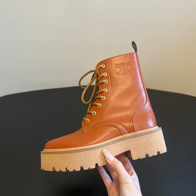 CELINE 26S MARGARET COMBAT BOOT 45 MM IN BURNT ORANGE CALFSKIN