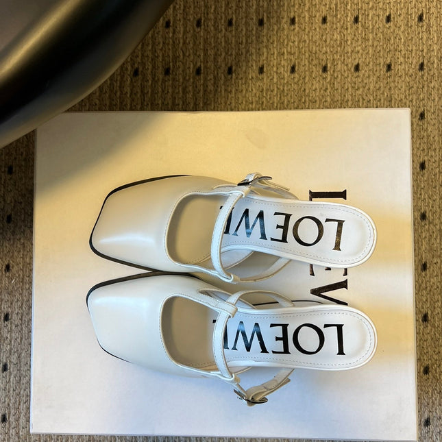 LOEWE 26S ONDA MULE 45MM IN WHITE GLOSSY CALFSKIN