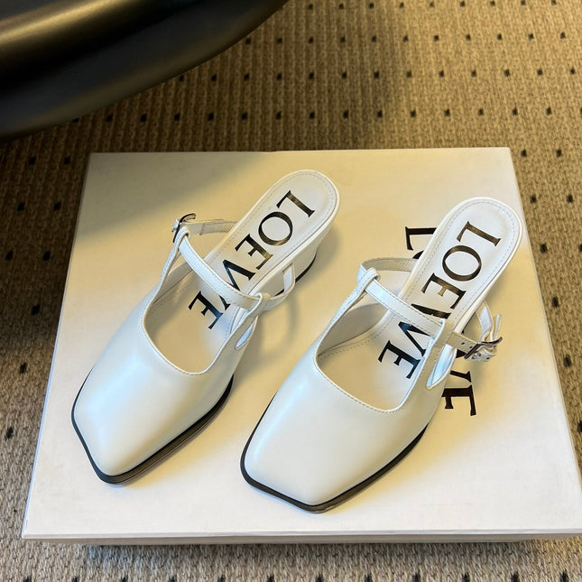 LOEWE 26S ONDA MULE 45MM IN WHITE GLOSSY CALFSKIN