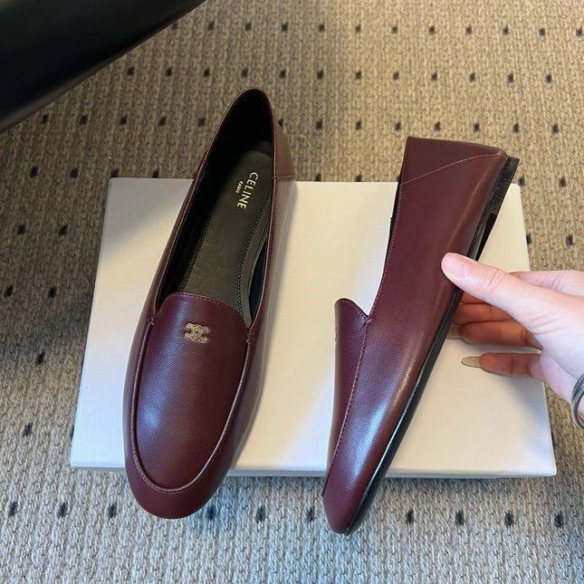 CELINE 26S FLAT LOAFERS IN DARK RED LAMBSKIN