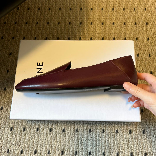 CELINE 26S FLAT LOAFERS IN DARK RED LAMBSKIN