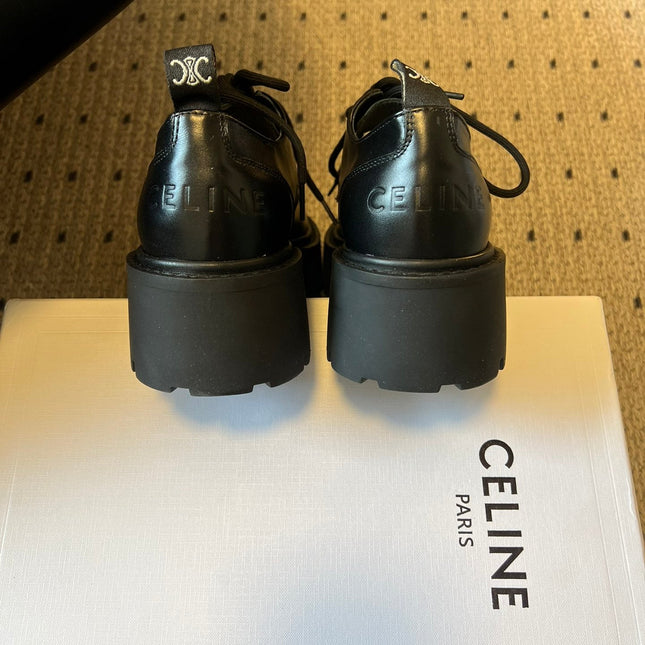 CELINE 26S LACE-UP LOAFERS IN BLACK CALFSKIN