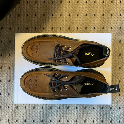 CELINE 26S LACE-UP LOAFERS IN DARK BROWN CALFSKIN