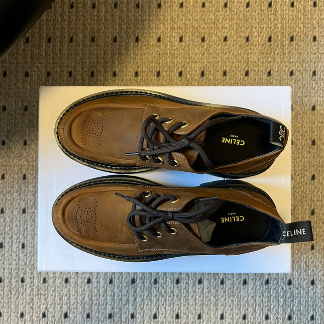 CELINE 26S LACE-UP LOAFERS IN DARK BROWN CALFSKIN