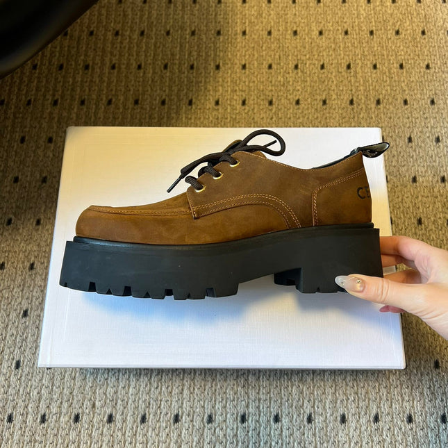CELINE 26S LACE-UP LOAFERS IN DARK BROWN CALFSKIN