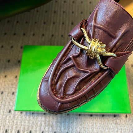 BOTTEGA VENETA 26S LOAFERS IN DARK BROWN LAMBSKIN WITH GOLD HARDWARE