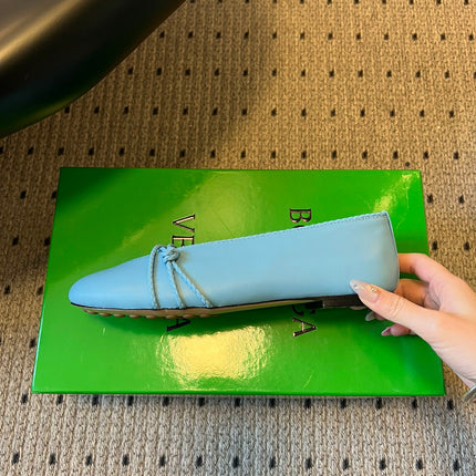 BOTTEGA VENETA 26S ESPADRILLE BALLET FLATS IN BLUE LAMBSKIN