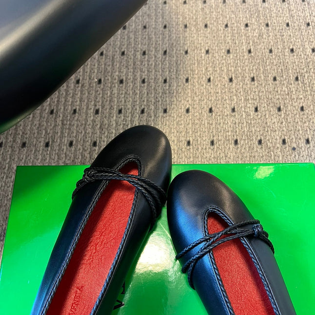 BOTTEGA VENETA 26S ESPADRILLE BALLET FLATS IN BLACK LAMBSKIN