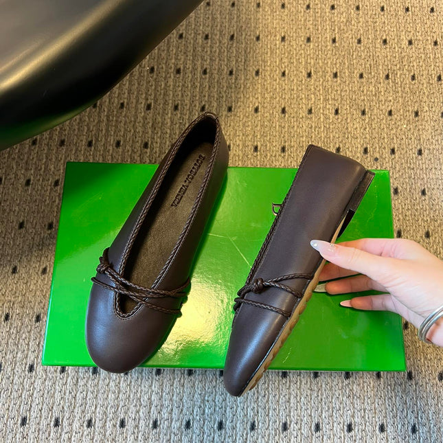 BOTTEGA VENETA 26S ESPADRILLE BALLET FLATS IN DARK BROWN LAMBSKIN
