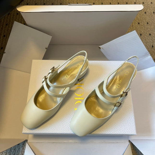 DIOR 26S CHERIE SLINGBACK PUMP 45MM IN CREAM WHITE CALFSKIN GOLD HARDWARE