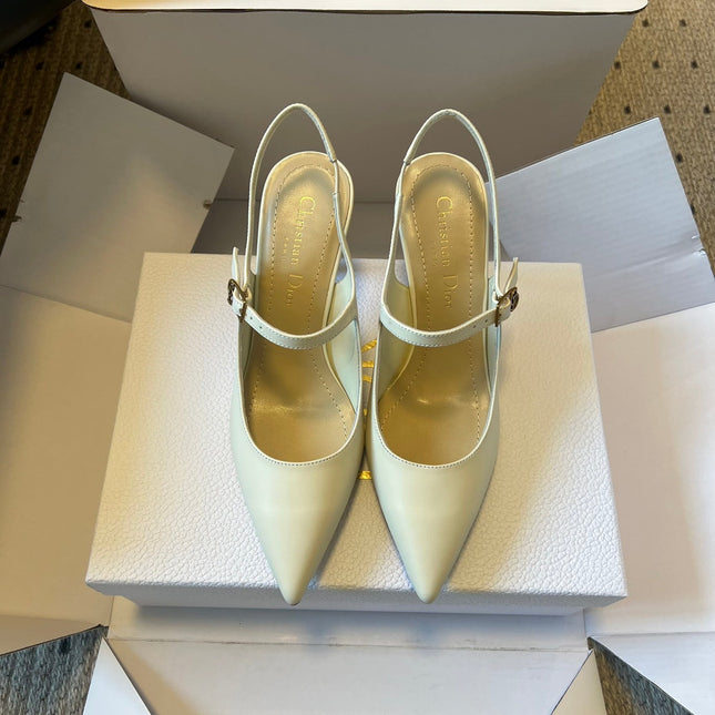 DIOR 26S SLINGBACK PUMP 90MM IN CREAM WHITE CALFSKIN GOLD HARDWARE