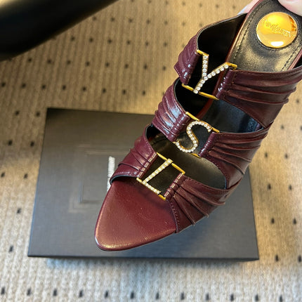 YSL 26S HEELED SANDALS 100 MM IN DARK BROWN LAMBSKIN
