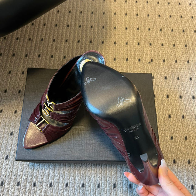 YSL 26S HEELED SANDALS 100 MM IN DARK BROWN LAMBSKIN