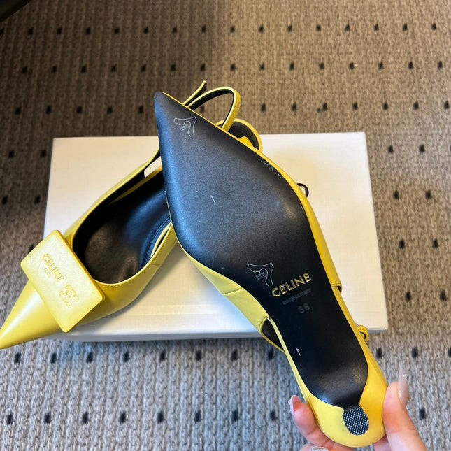 CELINE 26S HIGH-HEEL SLINGBACK 55 MM IN YELLOW CALFSKIN