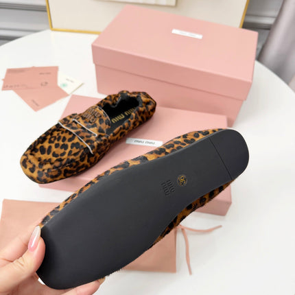 MIUMIU 26S RUCHES LOAFERS IN LEOPARD PRINT PONY HAIR