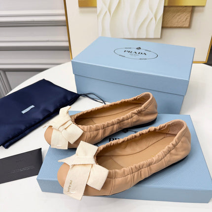 PRADA 26S BALLERINA FLATS IN NUDE LAMBSKIN WITH BOW