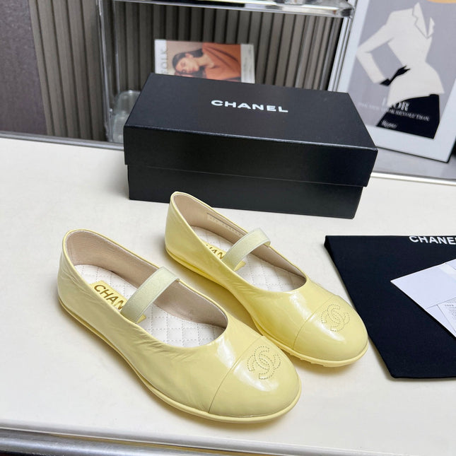 CHANEL 26S MARY JANE FLATS IN LIGHT YELLOW CALFSKIN