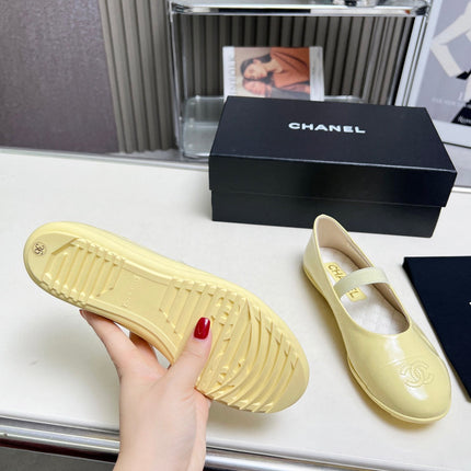 CHANEL 26S MARY JANE FLATS IN LIGHT YELLOW CALFSKIN