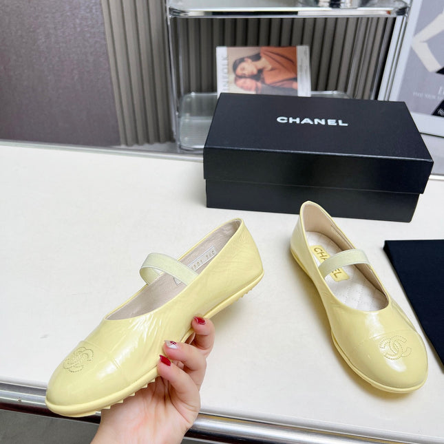 CHANEL 26S MARY JANE FLATS IN LIGHT YELLOW CALFSKIN