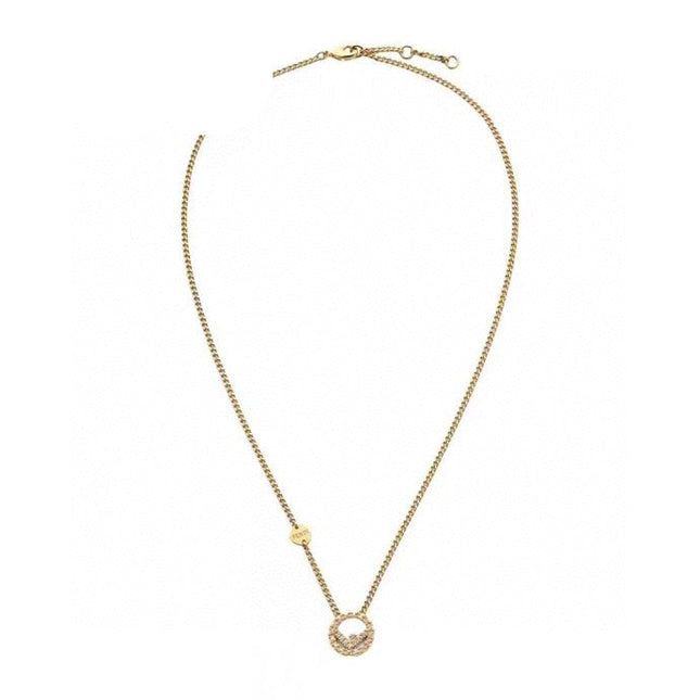 FENDI 26S FF CRYSTAL PENDANT NECKLACE IN GOLD TONE METAL 629953