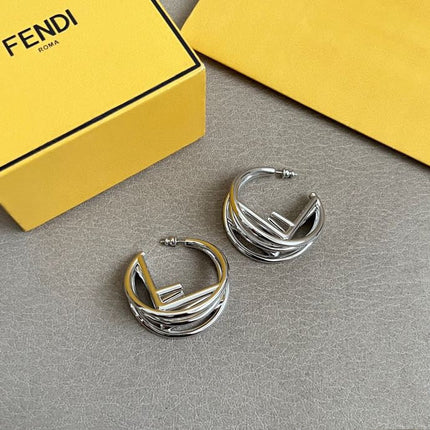 FENDI 26S GEOMETRIC CAGE HOOP EARRINGS IN SILVER TONE METAL 629958