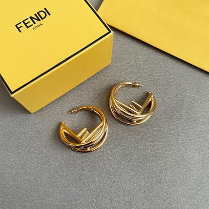 FENDI 26S GEOMETRIC CAGE HOOP EARRINGS IN GOLD TONE METAL 629959