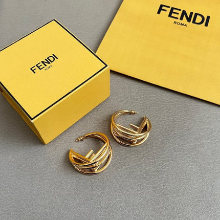 FENDI 26S GEOMETRIC CAGE HOOP EARRINGS IN GOLD TONE METAL 629959