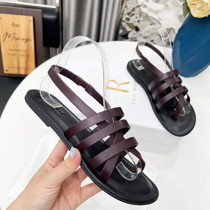 THE ROW 26S MINIMAL STRAPPY FLAT SANDALS IN WINE RED CALFSKIN