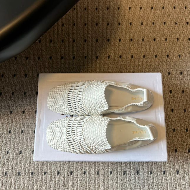 CELINE 26S LOAFERS IN WHITE WOVEN LAMBSKIN