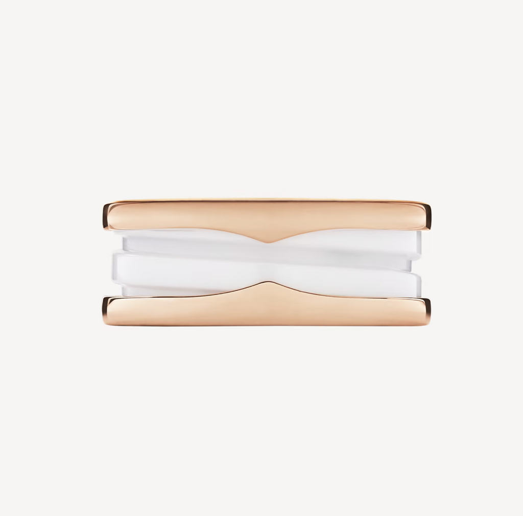 ZERO 1 TWO-BAND LOOPS AND WHITE CERAMIC SPIRAL PINK GOLD RING