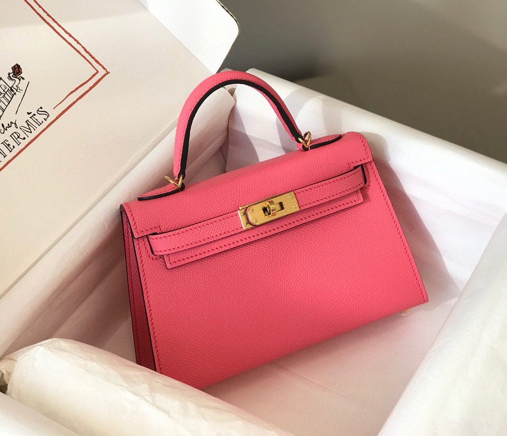 HM KELLY MINI 20 DARK PINK EPSOM GOLD HARDWARE