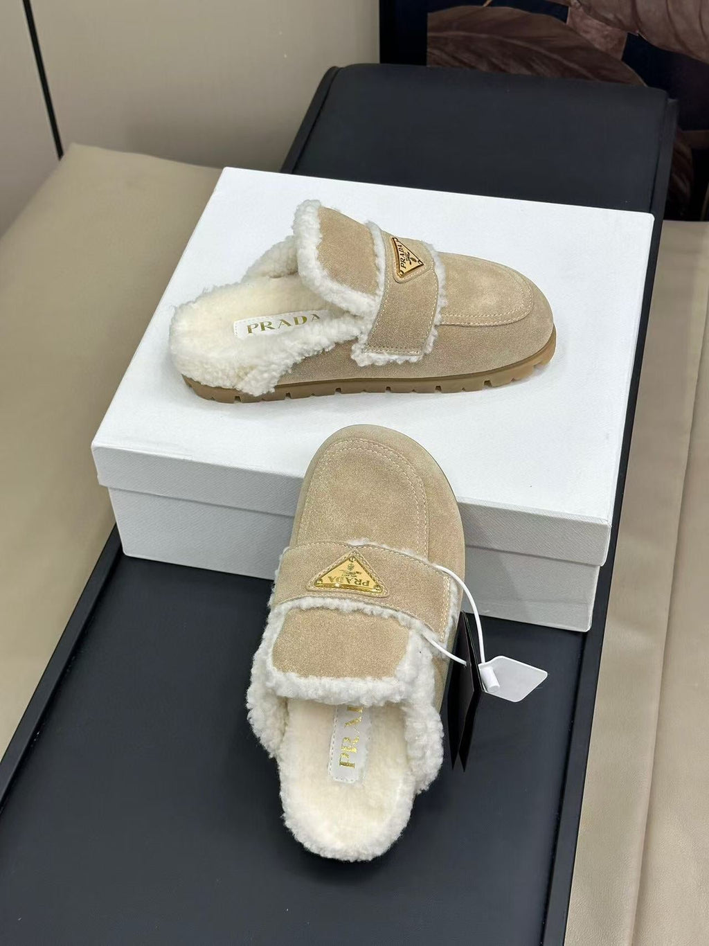 MULES SUEDE AND SHEARLING BEIGE