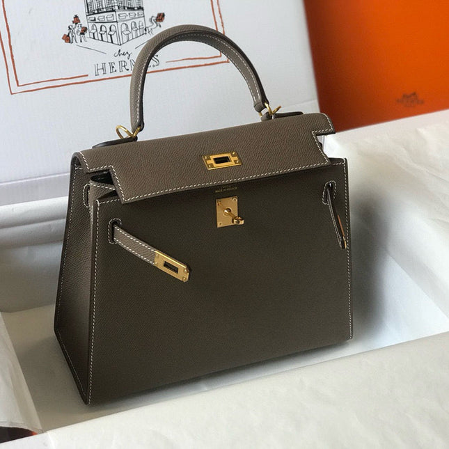 HM KELLY 25 ETOUPE EPSOM LEATHER GOLD HARDWARE