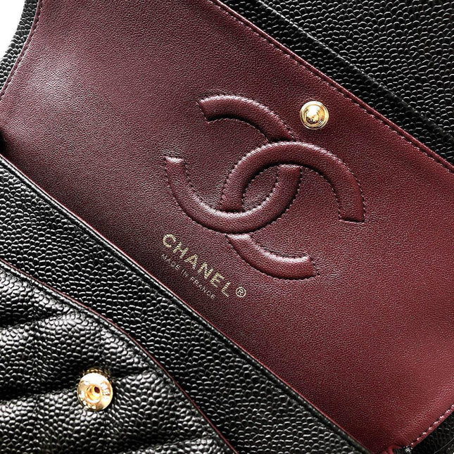 FLAP BAG 25 IN BLACK CAVIAR LEATHER GOLD HARDWARE