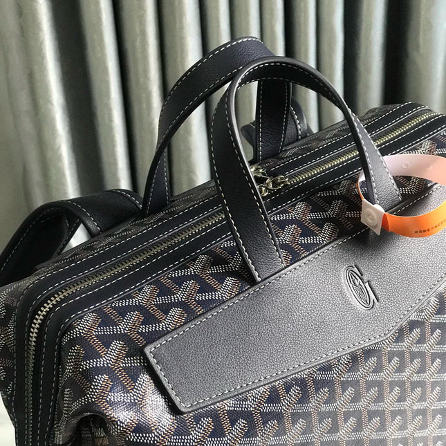 CISALPIN BACKPACK 43 IN NAVY BLUE GOYARDINE CANVAS AND CALFSKIN
